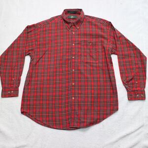 Orvis Button Down Shirt Mens Large Red Plaid Long Sleeve Vintage Flannel